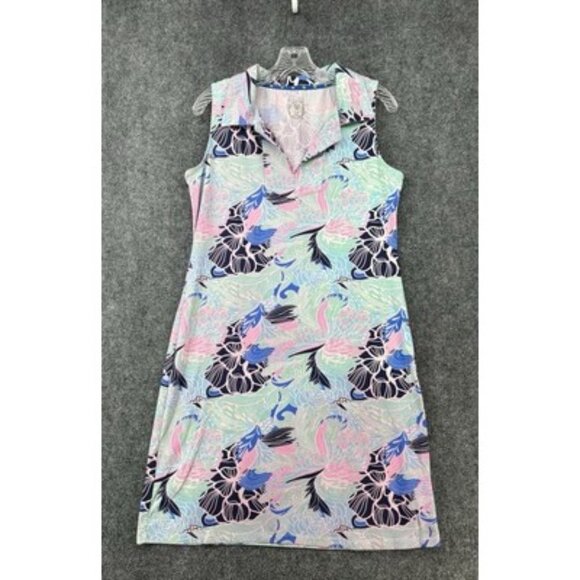 Banana Boat Shift Dress UPF 50 Women’s Large Green Pink Floral Sleeveless Preppy - Picture 1 of 12